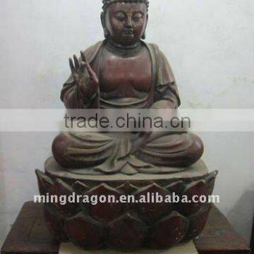 Asia Antique Hand Carved Wooden Seated Buddha Statue