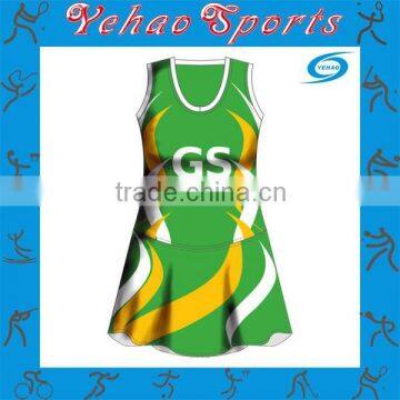 Green and yellow design netball a-line dress