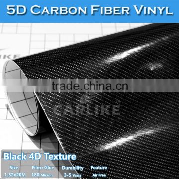 3-5 Years Super Glossy Air Free Black 5D Carbon Fiber Vinyl Car Wrapping Film