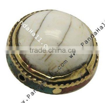 Shell Beads, Giant Clam, with Copper Findings and Enamel Enlaced, Round, White, Size: about 19~21mm in diameter, hole: 1mm