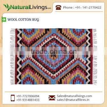 Widely Demanded Ethically Crafted Wool Cotton Rug at Wholesale Rate