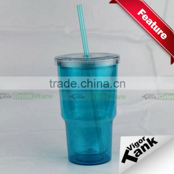 Double Walled Plastic Cup with Straw Lid