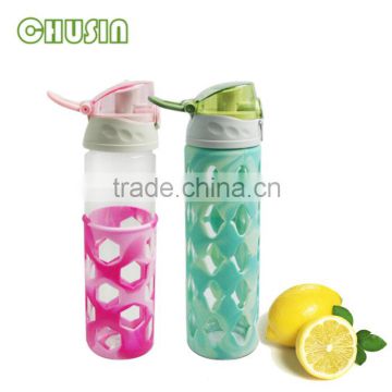 20 oz water bottle sports glass water bottle with silicone sleeve covered wholesale