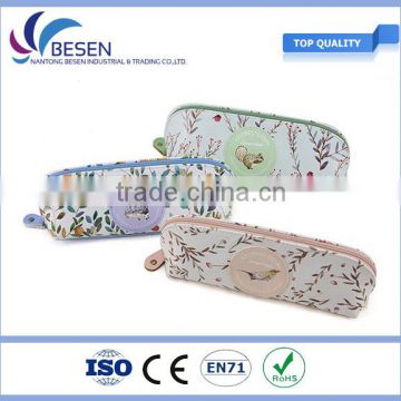 2016 new style PVC leather pencil zipper poun with flower pattern printing