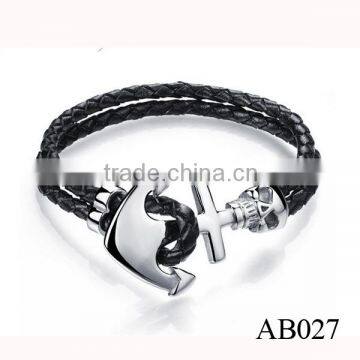 Leather Rope Stainless Steel Gold Anchor Bracelet/Hook Bracelet Anchor Wholesale