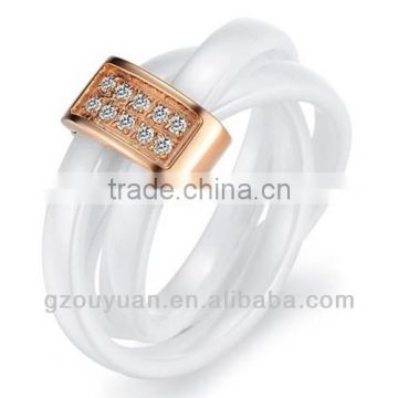 New Women's White Ceramic Wedding Band Ring Set with Diamond Inlay