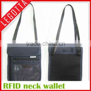 Fashionable new design holder hidden RFID neck wallet for travel 2016
