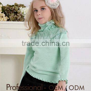 new children's fall clothes baby girl green lace turtleneck fashion sweater