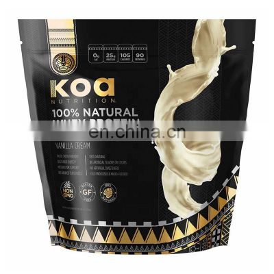 Custom printed food grade stand up whey protein powder bags/ziplock whey powder pouches/food package
