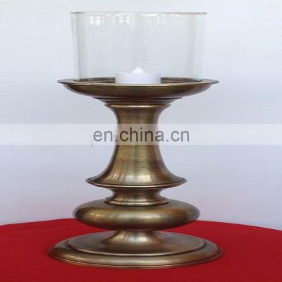 brass antique glass hurricane candle holder