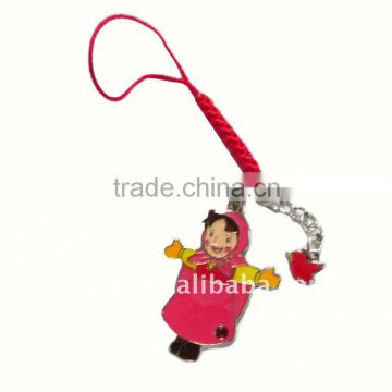 2011 novel The Little Red Riding Hood metal mobile phone chain/ happy girl metal chain with colorful glass for keys and phones