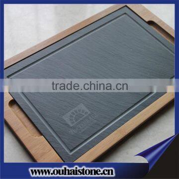 37x24cm High-class restaurant slate food tray with wooden botton table slate tray lasy susan