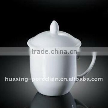 H1566 factory white porcelain promotional ceramic coffee mug with lid