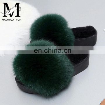Wholesale Cheaper Fox Fur Shoes Slippers Fox Fur Slides Women Shoes