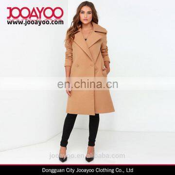 Ladies Winter Double Breasted Long Sleeves Woven Long Tan Trench Coats