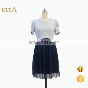 Short sleeves mesh elastic t-shirt dress for lady girl women