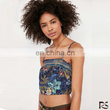 customized women lace-up floral print cami crop top for ladies