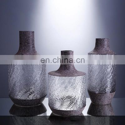 Wholesale European Style Large Decorative Amber Colored Flower Glass Vases for Tabletop Decoration