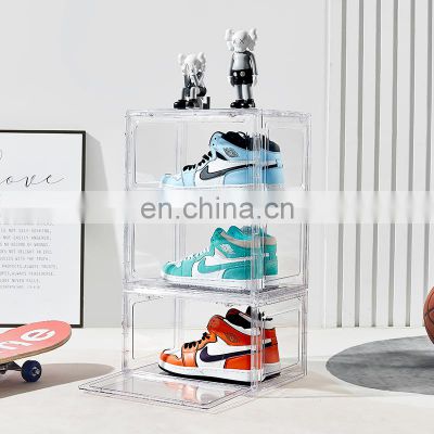 Hot Magnetic Acrylic PET Hard Shoe Box Stackable Acrylic Plastic Clear Storage Containers Large Stackable acrylic shoe box