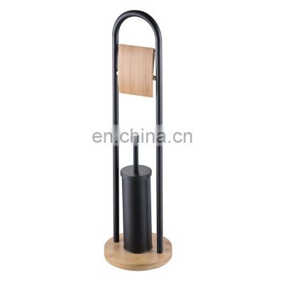 Eco-friendly Bamboo Metal Design Toilet Brush Holder Freestanding Toilet Paper Holder for Bathroom