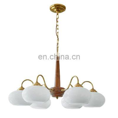 Japanese Walnut Chandelier Retro Glass Pendant Light Vintage Bedroom Living Room Nordic Solid Wood Led Hanging Lamp