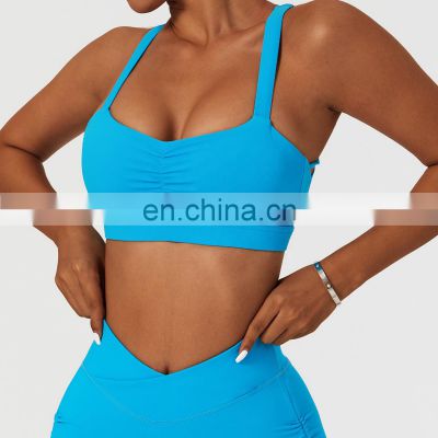 Womens Front Fold Sports Workout Bras Wholesale Gym High Impact Yoga Cross Back Crop Tops