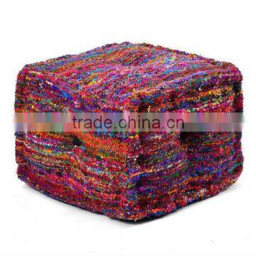 Natural Furnish multi color chindi pouf