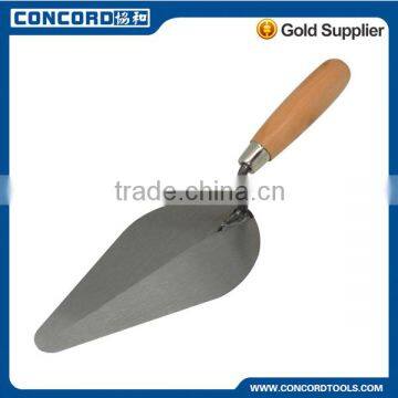 Bricklaying trowel with wooden handle, carbon steel blade