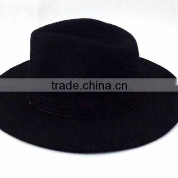 WL-157 100%Wool modish black cowboy fedora cap hat with ribbon trim