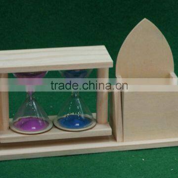 New designed wooden pen holder with drain sand timer