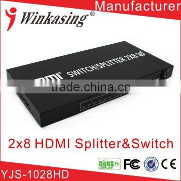 2016 hot sale HDMI Splitter2 IN 8 OUT Support 1080p YJS-1028HD