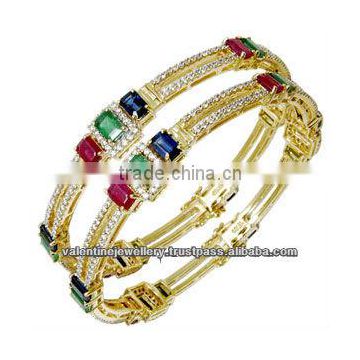 Diamond emerald ruby sapphire bangle, 18k gold multi gemstone bangle, Multicolored precious gemstone bangles