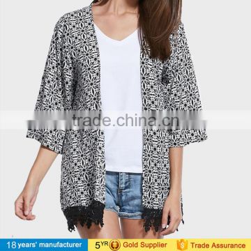 Women spring summer long sleeve loose printed chiffon blouse beach jacket plus size japanese open long kimono cardigan