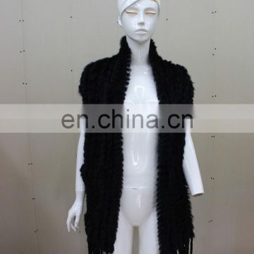 New Fashion Knitted Rabbit Fur Vest Brand New Knit Fur Waistcoat Knitting Gilet With Tassel