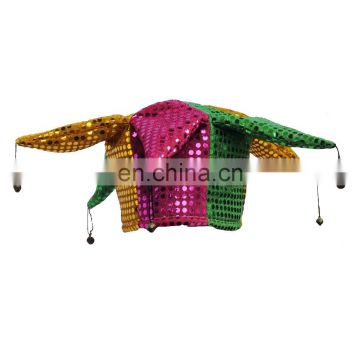 MCH-1197 Party Carnival funny velvet wholesale adult yellow pink green sequin Joker Hat with bells