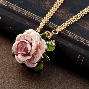 Flower Rose Alloy Crystal Acrylic Necklace, Fashion Jewelry
