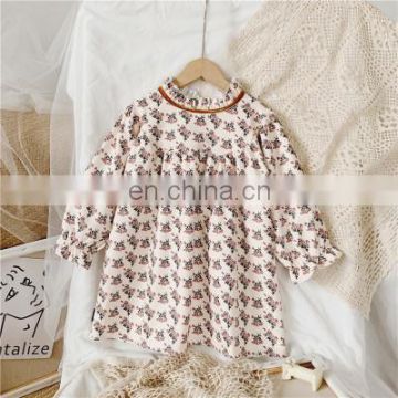 2020 autumn new girl Korean style floral long-sleeved dress, baby girl, western style lace collar cotton skirt