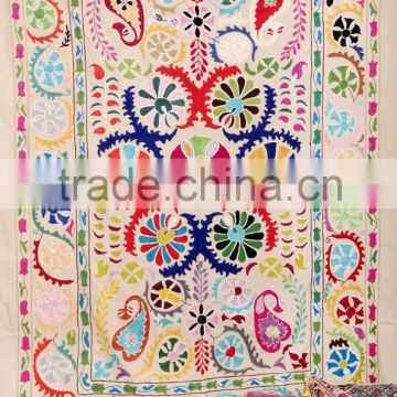 Indian Vintage Suzani Bed Cover Decorative Suzani Embroidered Tapestry Throw Suzani Blanket Handmade Suzani Flower Blanket