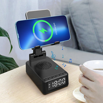 Bluetooth speaker audio wireless charger mobile phone stand Home desktop time clock folding mobile phone stand