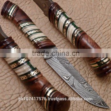 Custom handmade Damascus blade Alamo wood + bone handle