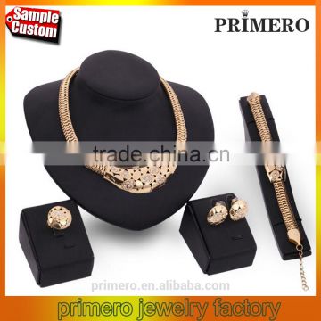 18K Yellow Gold Austrian Crystal 4pcs Necklace Earring Ring Bracelets For Women Wedding Jewelry Sets