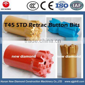 top hammer drilling tools, bench drilling button bits, T45 thread button bit