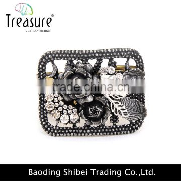 Gun black alloy flower charm copper bangle bracelet jewelry with diamond punk style for women