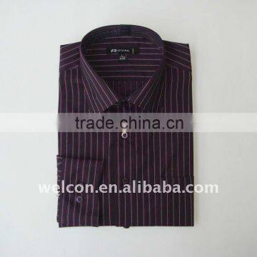 Men's classic 100% cotton long sleeve stylish purple and white thick stripe business dress shirt