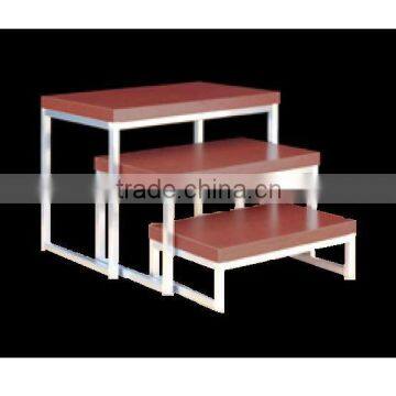 Display table riser stand with wooden top