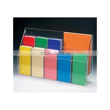 2-Tiered Acrylic Literature Holder for Table or Wall, 10 Adjustable Pockets - Clear(AL-B-0266)