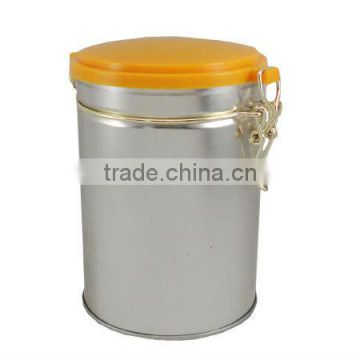 round coffee tin can with plastic lids