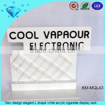 New design elegant L shape white acrylic cigarette display rack