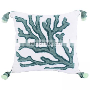 Canvas Cotton natural plants Flocking embroidery Square Modern Throw Pillow Covers with tassels