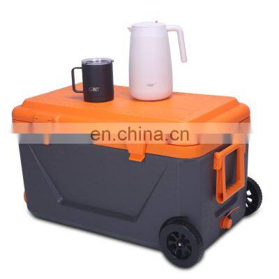 Portable 45L blow molding plastic cooler box with wheels